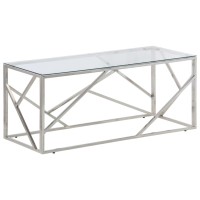 vidaXL Coffee Table Silver Stainless Steel and Tempered Glass