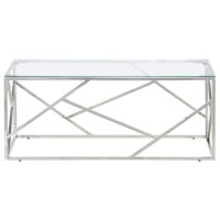 vidaXL Coffee Table Silver Stainless Steel and Tempered Glass