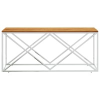 vidaXL Coffee Table Stainless Steel and Solid Wood Acacia