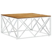 vidaXL Coffee Table Silver Stainless Steel and Solid Wood Acacia