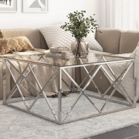 vidaXL Coffee Table Silver Stainless Steel and Tempered Glass