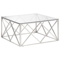 vidaXL Coffee Table Silver Stainless Steel and Tempered Glass