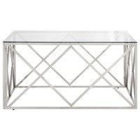 vidaXL Coffee Table Silver Stainless Steel and Tempered Glass