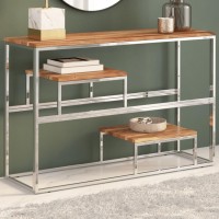 vidaXL Console Table Silver Stainless Steel and Solid Acacia Wood