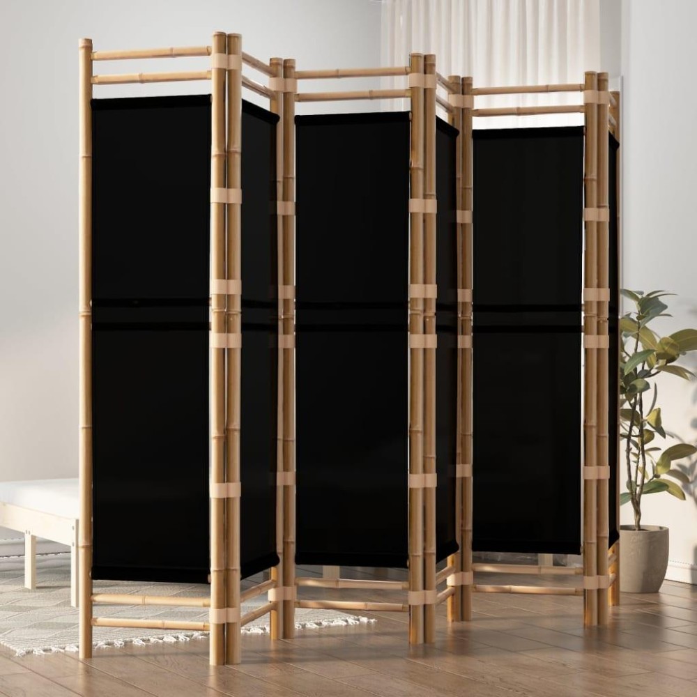 Vidaxl Folding 6-Panel Room Divider 94.5 Bamboo And Canvas