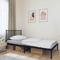 vidaXL Metal Bed Frame with Headboard Black 39.4