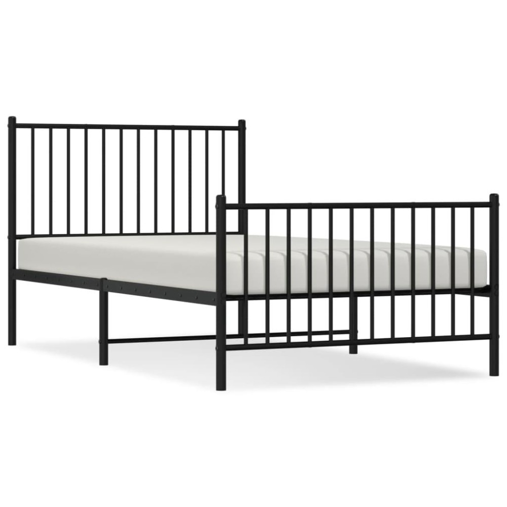 vidaXL Metal Bed Frame with Headboard and Footboard Black 39.4