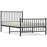 vidaXL Metal Bed Frame with Headboard and Footboard Black 39.4