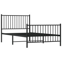 vidaXL Metal Bed Frame with Headboard and Footboard Black 39.4