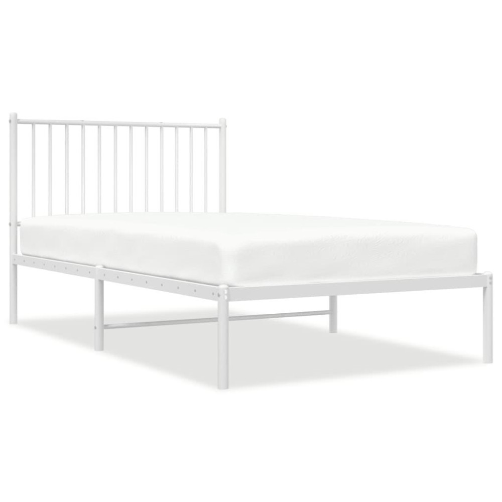 vidaXL Metal Bed Frame with Headboard White 39.4