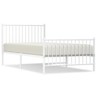 vidaXL Metal Bed Frame with Headboard and Footboard White 39.4