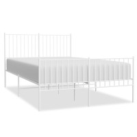 vidaXL Metal Bed Frame with Headboard and Footboard White 53.9