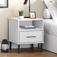 Vidaxl Bedside Cabinet With Metal Legs White Solid Wood Pine Oslo