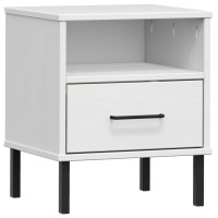 Vidaxl Bedside Cabinet With Metal Legs White Solid Wood Pine Oslo