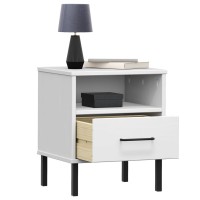 Vidaxl Bedside Cabinet With Metal Legs White Solid Wood Pine Oslo