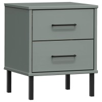 vidaXL Bedside Cabinet with Metal Legs Gray Solid Wood Pine OSLO