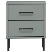 vidaXL Bedside Cabinet with Metal Legs Gray Solid Wood Pine OSLO