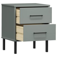 vidaXL Bedside Cabinet with Metal Legs Gray Solid Wood Pine OSLO