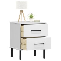 Vidaxl Bedside Cabinet With Metal Legs White Solid Wood Pine Oslo