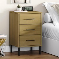 Vidaxl Bedside Cabinet With Metal Legs Brown Solid Wood Pine Oslo