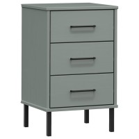 Vidaxl Bedside Cabinet With Metal Legs Gray Solid Wood Pine Oslo