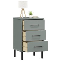 Vidaxl Bedside Cabinet With Metal Legs Gray Solid Wood Pine Oslo