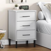 vidaXL Bedside Cabinet with Metal Legs White Solid Wood Pine OSLO