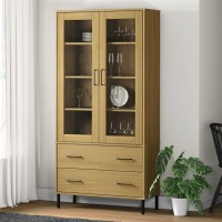 Vidaxl Bookcase With Metal Legs Brown 33.5X13.8X67.9 Solid Wood Oslo