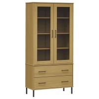 Vidaxl Bookcase With Metal Legs Brown 33.5X13.8X67.9 Solid Wood Oslo