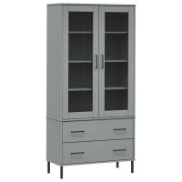 Vidaxl Bookcase With Metal Legs Gray 33.5X13.8X67.9 Solid Wood Oslo