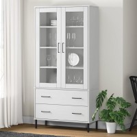 Vidaxl Bookcase With Metal Legs White 33.5X13.8X67.9 Solid Wood Oslo