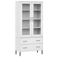 Vidaxl Bookcase With Metal Legs White 33.5X13.8X67.9 Solid Wood Oslo
