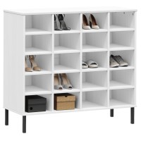 Vidaxl Shoe Rack With Metal Legs White 37.4X13.8X34.3 Solid Wood Oslo