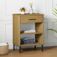 Vidaxl Console Cabinet With Metal Legs Brown Solid Wood Pine Oslo