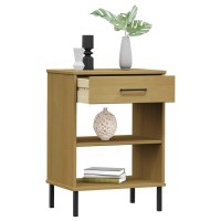 Vidaxl Console Cabinet With Metal Legs Brown Solid Wood Pine Oslo