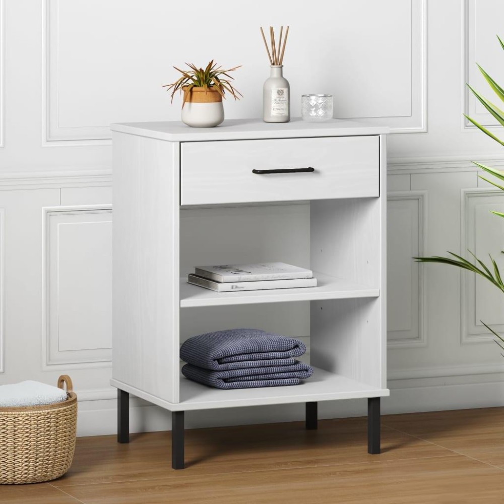 Vidaxl Console Cabinet With Metal Legs White Solid Wood Pine Oslo