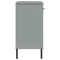 vidaXL Console Cabinet with Metal Legs Gray Solid Wood Pine OSLO