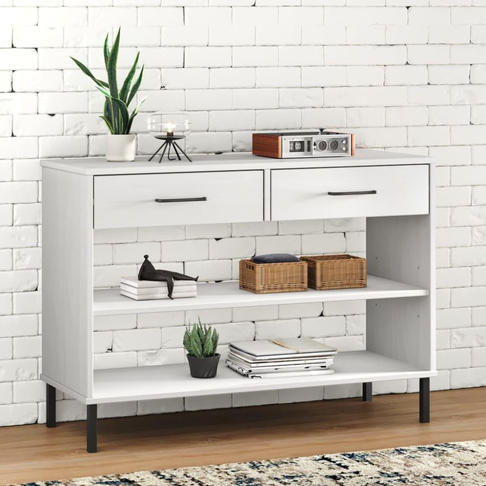 Vidaxl Console Cabinet With Metal Legs White Solid Wood Pine Oslo