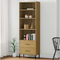 Vidaxl Bookcase With 2 Drawers Brown 23.6X13.8X70.9 Solid Wood Oslo