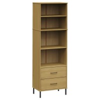 Vidaxl Bookcase With 2 Drawers Brown 23.6X13.8X70.9 Solid Wood Oslo