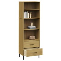 Vidaxl Bookcase With 2 Drawers Brown 23.6X13.8X70.9 Solid Wood Oslo