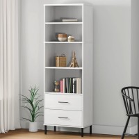 Vidaxl Bookcase With 2 Drawers White 23.6X13.8X70.9 Solid Wood Oslo