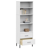 Vidaxl Bookcase With 2 Drawers White 23.6X13.8X70.9 Solid Wood Oslo