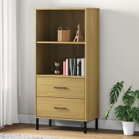 Vidaxl Bookcase With 2 Drawers Brown 23.6X13.8X50.6 Solid Wood Oslo