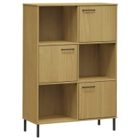 Vidaxl Bookcase With Metal Legs Brown 35.4X13.8X50.6 Solid Wood Oslo