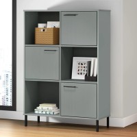 Vidaxl Bookcase With Metal Legs Gray 35.4X13.8X50.6 Solid Wood Oslo