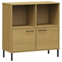 Vidaxl Bookcase With Metal Legs Brown 35.4X13.8X35.6 Solid Wood Oslo