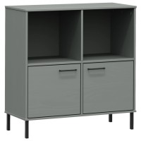 Vidaxl Bookcase With Metal Legs Gray 35.4X13.8X35.6 Solid Wood Oslo