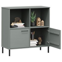 Vidaxl Bookcase With Metal Legs Gray 35.4X13.8X35.6 Solid Wood Oslo