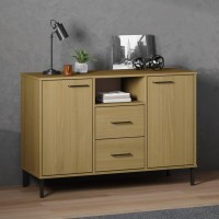 Vidaxl Sideboard With Metal Legs Brown 44.5X15.7X30.3 Solid Wood Oslo